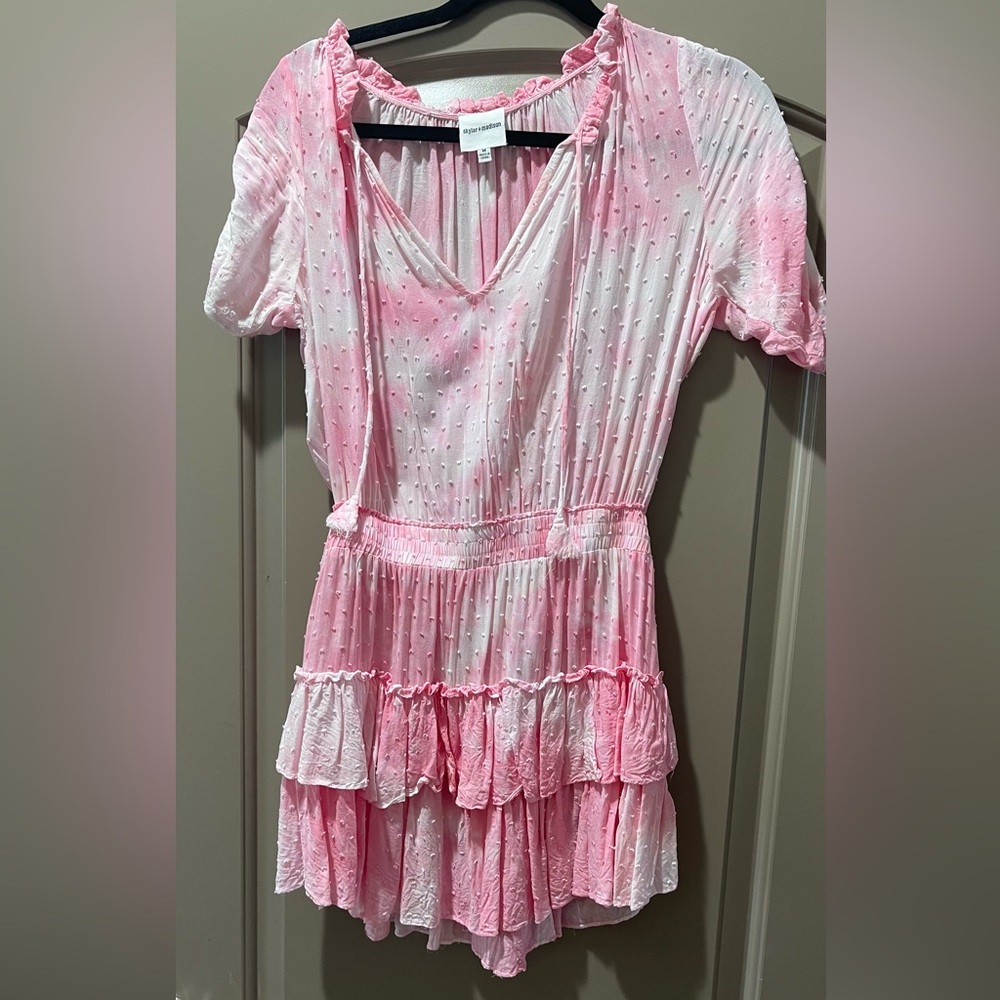 Skylar + Madison Light Pink Tiered Dot-Texture Dress